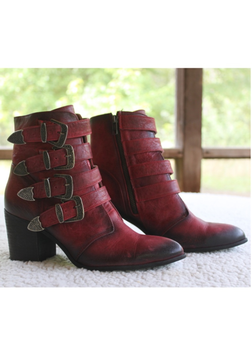 Circle G Red Leather Western Buckle Ankle Boots Size 10 M